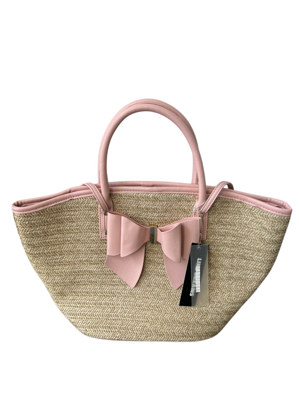 Like Dreams Pink Bow Straw Tote Bag NWT Woven Basket 🎀
